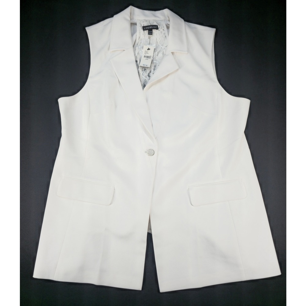 Lane Bryant Women's 22/24 White Lace Back Sleeveless Blazer Vest NWT Plus Size